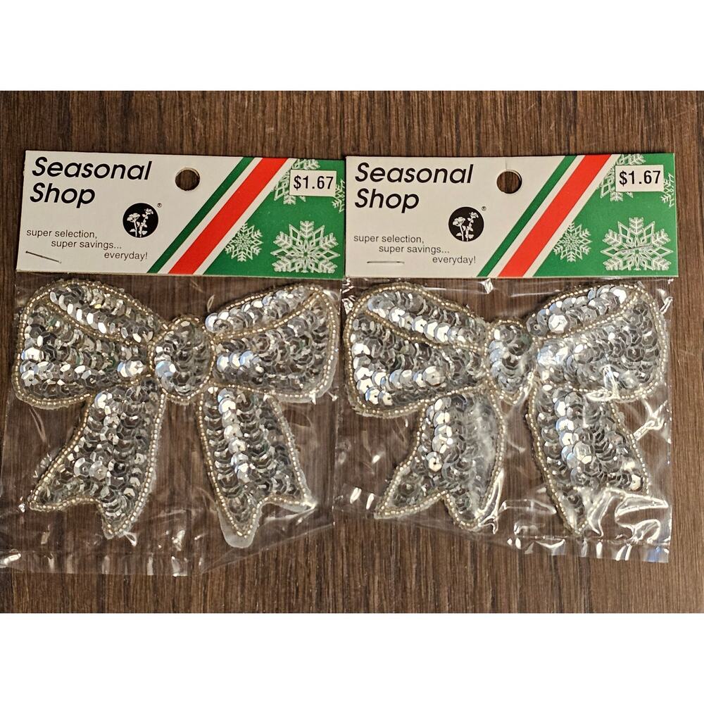 NOS Vintage Hobby Lobby Sequined Bow Appliques Lot of 2